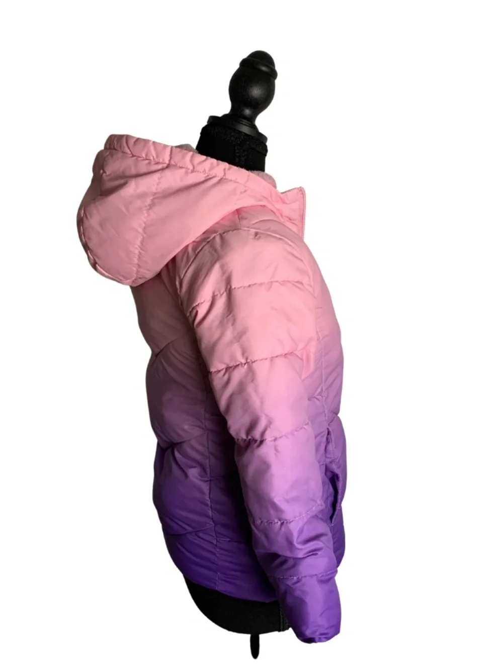 Swiss Tech Pink-to-Purple Ombre Hooded Puffer Jacket Girl's M Fall Winter